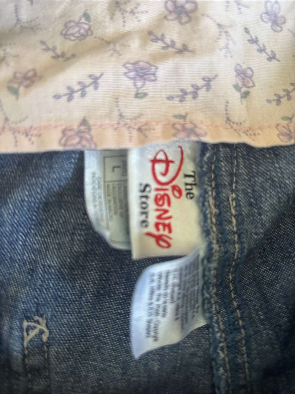 VINTAGE Disney Light Blue Denim Overalls with Floral Lining - Picture 2 of 5